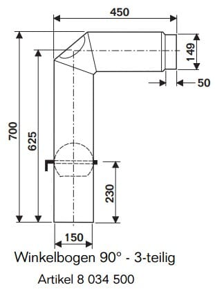 Buderus Abgasrohr-Set 90° Ø 150 mm für Kaminöfen Winkelbogen 3-teilig