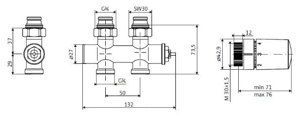 HSK Multiblock Anschluss-Set inkl. Thermostatregler in Durchgangsform