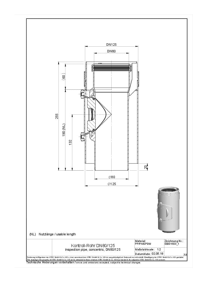 ATEC Abgas Kontroll-Rohr DN80/125 konzentrisch