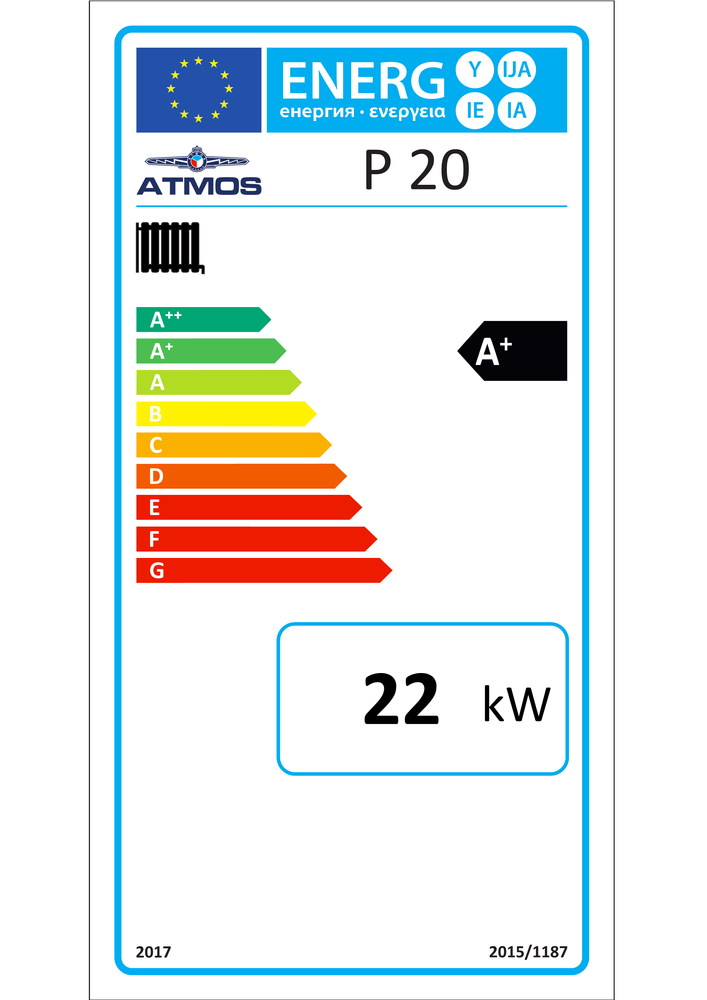 Atmos Pelletheizungsanlage / Pelletheizung P 20 22 kW Puffer PAP 800 Liter