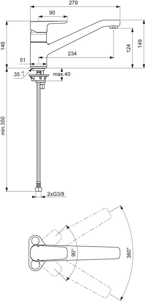 Ideal Standard Küchenarmatur CERAPLAN III Ausladung 234 mm Chrom