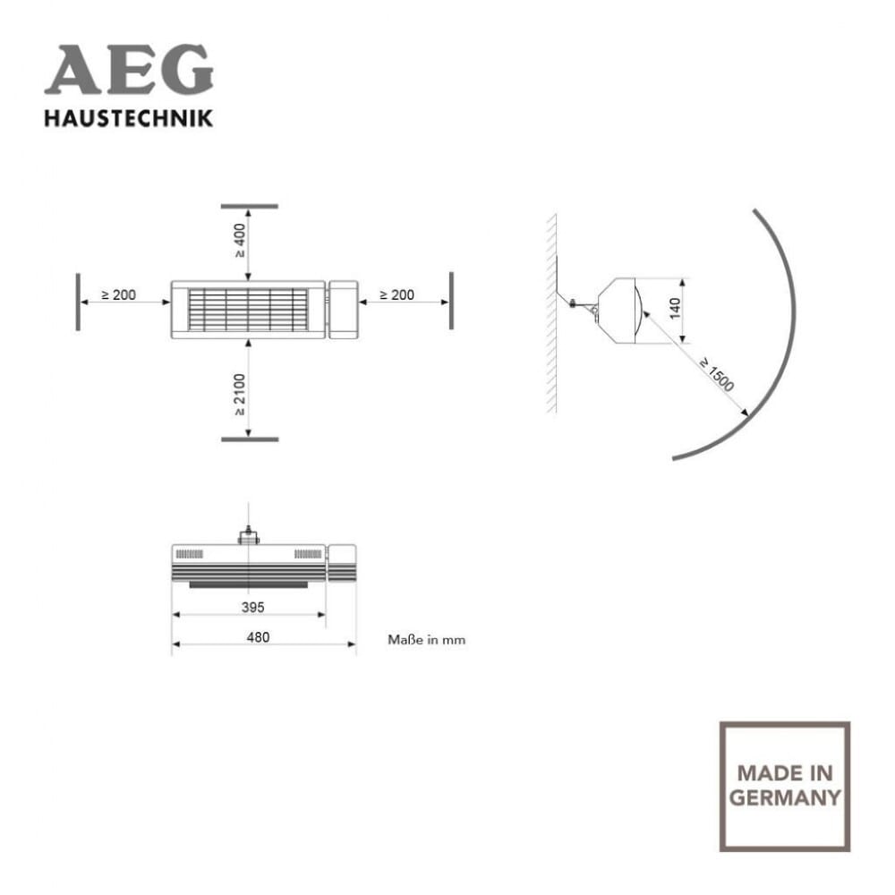 AEG IR Comfort 2024 Infrarot Kurzwellen Heizstrahler 2000 W für Terrasse+Garten